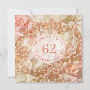 62nd Birthday party invitation with pearls