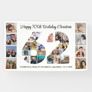 62nd Birthday Party Number 62 Photo Collage Banner