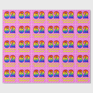 62nd Birthday: Pink Stripes & Hearts, Rainbow # 62 Wrapping Paper