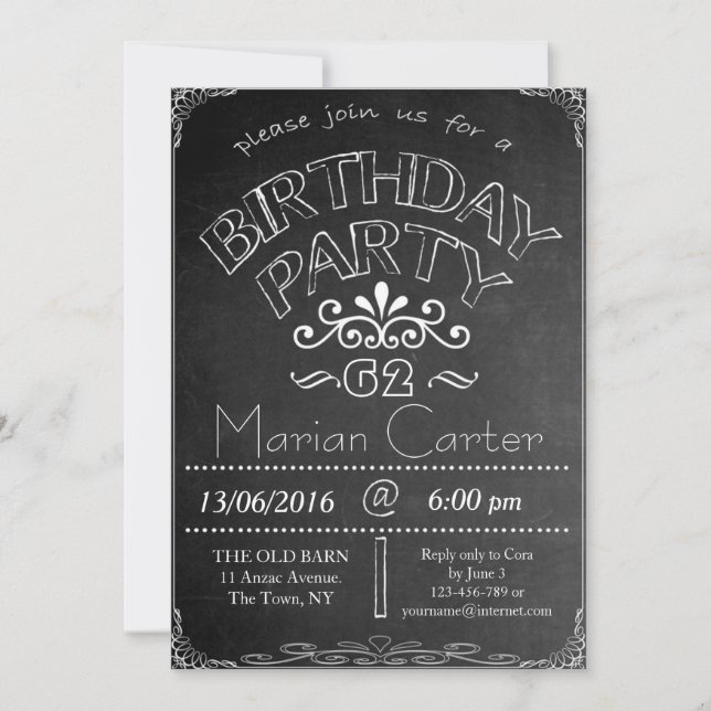 62nd Chalkboard Birthday Celebration Invitation (Front)