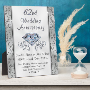 62nd Wedding Anniversary Gift, Personalised Plaque