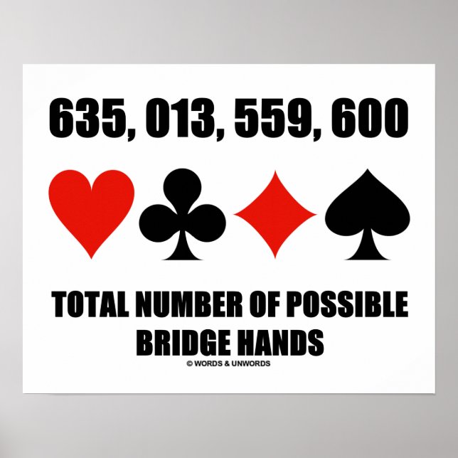 635,013,559,600 Total No Of Possible Bridge Hands Poster (Front)