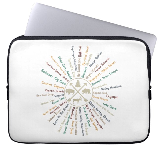 63 National Parks Map Gifts US Park Vintage Campin Laptop Sleeve (Front)