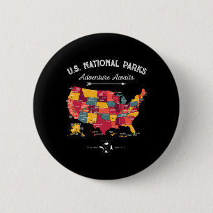 63 National Parks Map Us Park Retro Vintage Campin 6 Cm Round Badge