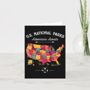 63 National Parks Map Us Park Retro Vintage Campin Card