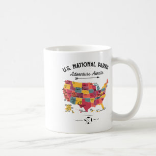 63 National Parks Map Us Park Retro Vintage Campin Coffee Mug