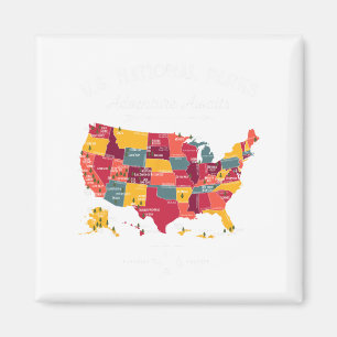 63 National Parks Map Us Park Retro Vintage Campin Magnet