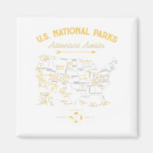 63 National Parks Map Us Park Retro Vintage Campin Magnet