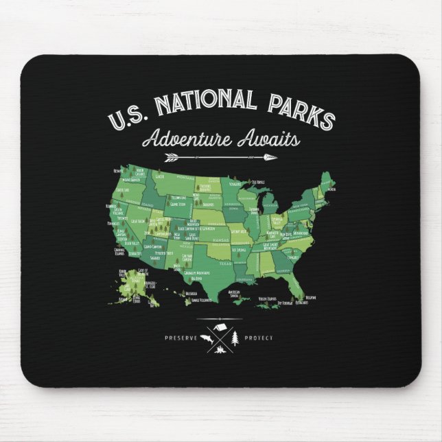 63 National Parks Map Us Park Retro Vintage Campin Mouse Pad (Front)