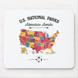 63 National Parks Map Us Park Retro Vintage Campin Mouse Pad