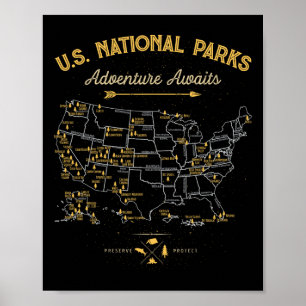 63 National Parks Map Us Park Retro Vintage Campin Poster