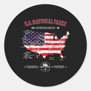 63 National Parks Map - Vintage American Flag Hiki Classic Round Sticker