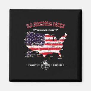63 National Parks Map - Vintage American Flag Hiki Magnet