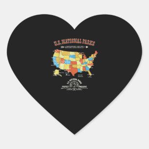 63 National Parks Map - Vintage American Hiking Heart Sticker