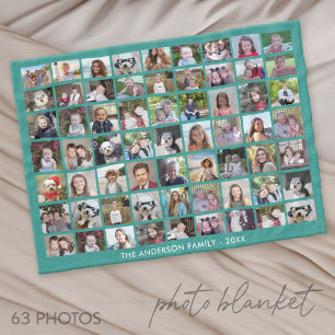 63 Photo Collage Grid with Text - green Fleece Blanket