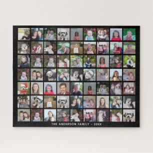 63 Square Photo Collage Grid with Text - black Jigsaw Puzzle