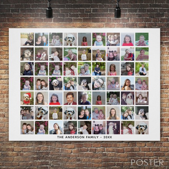 63 Square Photo Collage Grid with Text - black Poster (Custom Photo Collage Poster)