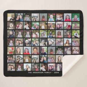 63 Square Photo Collage Grid with Text - black Sherpa Blanket