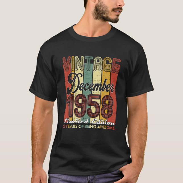 63 Years Old Retro December 1958 63Rd Birthday Dec T-Shirt (Front)
