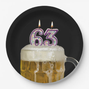 63rd Birthday Beer on black Paper Plate