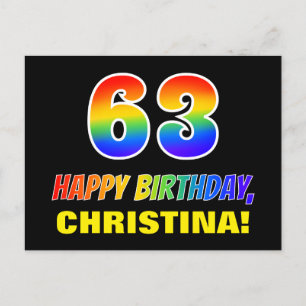 63rd Birthday: Bold, Fun, Simple, Rainbow 63 Postcard