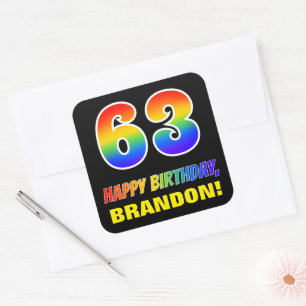 63rd Birthday: Bold, Fun, Simple, Rainbow 63 Square Sticker