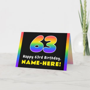 63rd Birthday: Colourful Rainbow # 63, Custom Name Card
