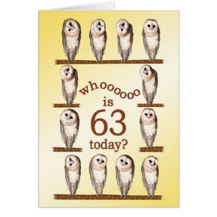 63rd birthday, Curious owls card.