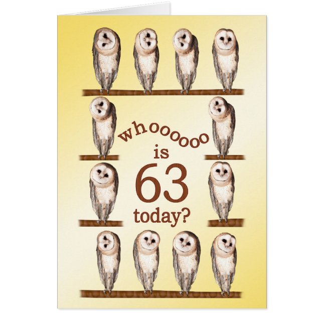 63rd birthday, Curious owls card. (Front)