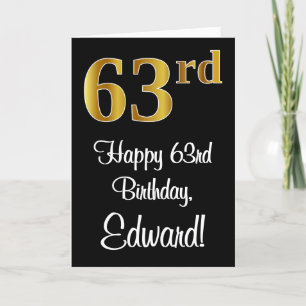 63rd Birthday ~ Elegant Luxurious Faux Gold Look # Card