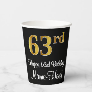 63rd Birthday - Elegant Luxurious Faux Gold Look # Paper Cups