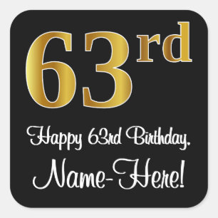 63rd Birthday – Elegant Luxurious Faux Gold Look # Square Sticker