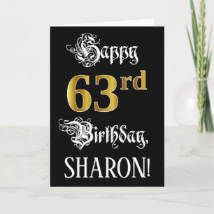 63rd Birthday — Fancy Script; Faux Gold Look; Name Card
