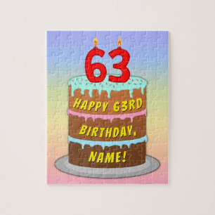 63rd Birthday: Fun Cake and Candles + Custom Name Jigsaw Puzzle