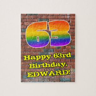 63rd Birthday: Fun Graffiti-Inspired Rainbow 63 Jigsaw Puzzle
