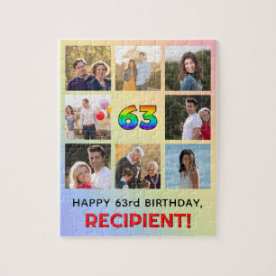 63rd Birthday: Fun Rainbow #, Custom Name & Photos Jigsaw Puzzle