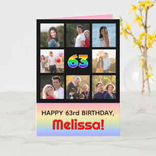 63rd Birthday: Fun Rainbow #, Custom Photos + Name Card