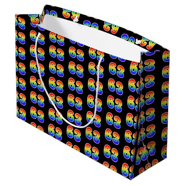 63rd Birthday: Fun Rainbow Event Number 63 Pattern Large Gift Bag (Back Angled)