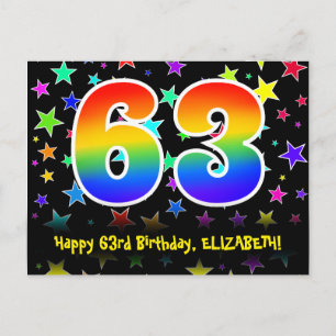 63rd Birthday: Fun Stars Pattern, Rainbow 63, Name Postcard