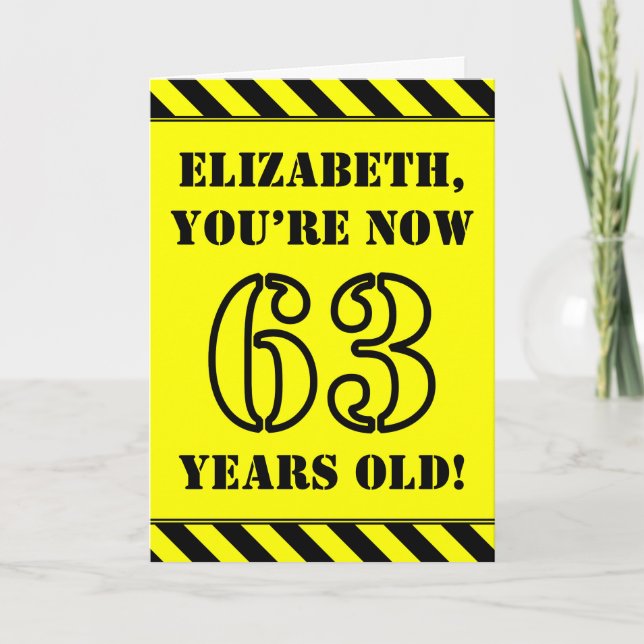 63rd Birthday: Fun Stencil Style Text, Custom Name Card (Front)
