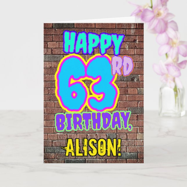63rd Birthday - Fun, Urban Graffiti Inspired Look Card (Orchid)
