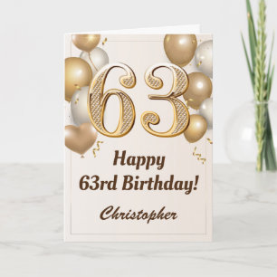 63rd Birthday Gold Balloons and Confetti Birthday Card