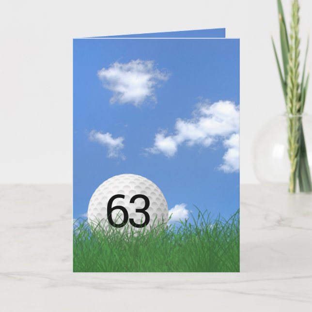 63rd birthday, golf ball in grass card (Front)