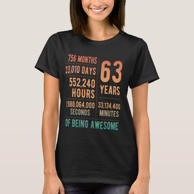 63rd Birthday Men Women Funny 63 Years Old T-Shirt (Front)