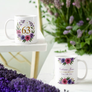 63rd Birthday Mug – Floral Wreath with Gold Number