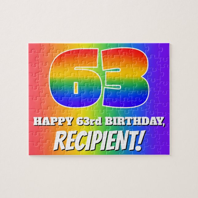 63rd Birthday — Multicolored Rainbow Pattern “63” Jigsaw Puzzle (Horizontal)