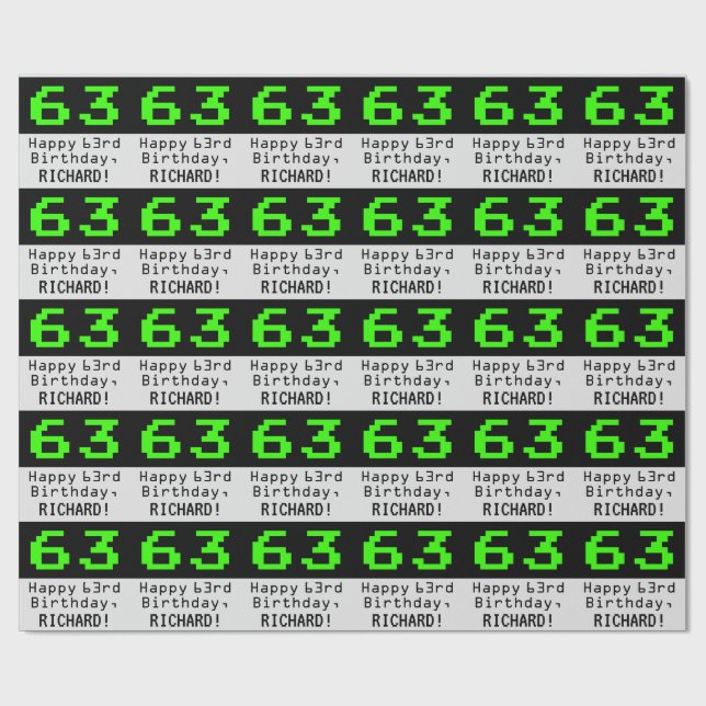 63rd Birthday - Nerdy / Geeky Style "63" and Name Wrapping Paper (Flat)