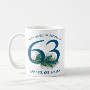 63rd Birthday Or Anniversary Peacock Feather Coffee Mug