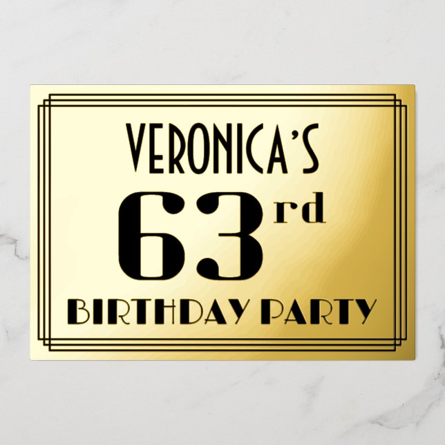 63rd Birthday Party: Art Deco Look “63” and Name (Front)