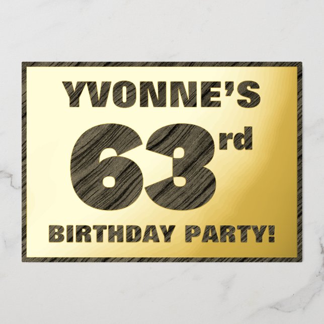 63rd Birthday Party — Bold, Faux Wood Grain Text (Front)